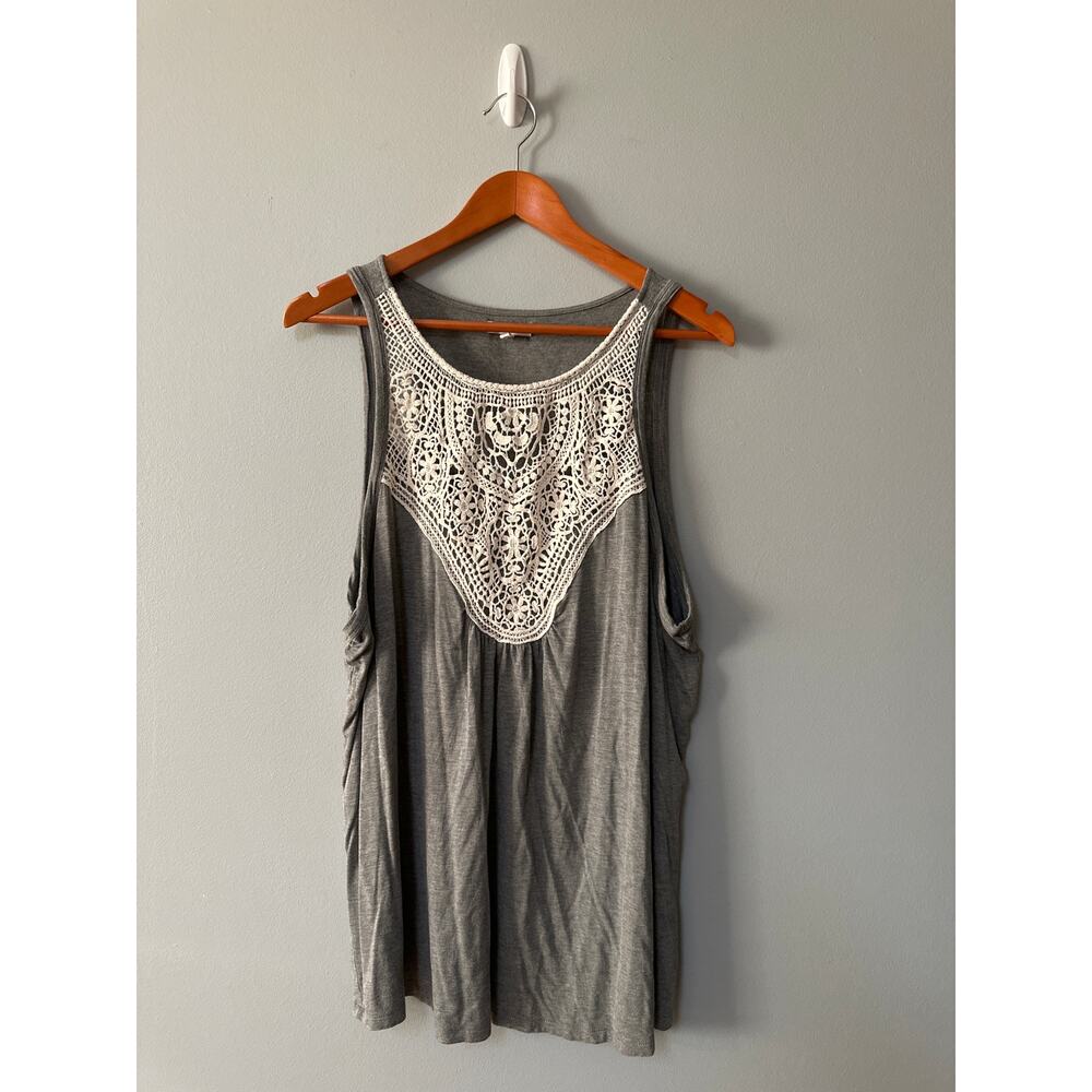 Maurices Gray Tank Top with Cream Crochet Yoke